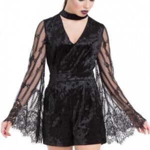 Jawbreaker Black Velvet Playsuit Size Large